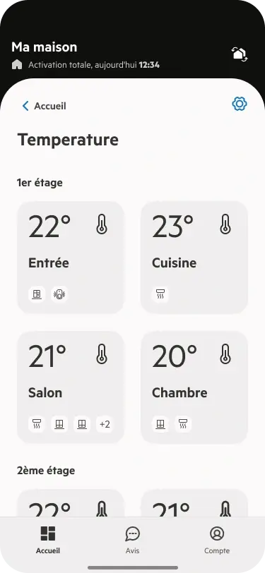 Contrôle des températures par pièce dans l’appli de système d’alarme